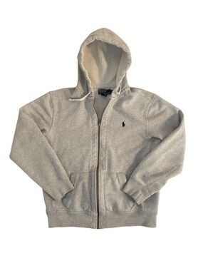 Ralph Lauren White Waffle-Knit Zip Hoodie with Navy Label